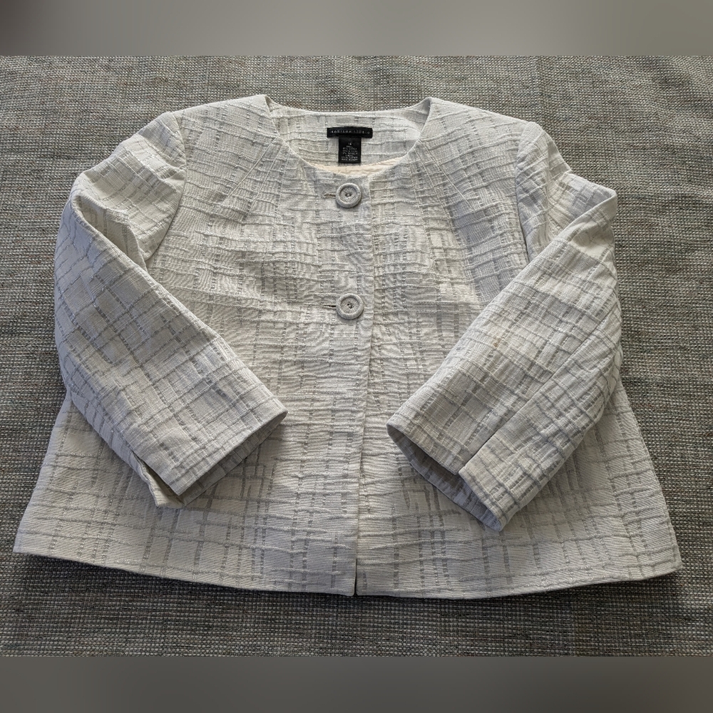 Madison Studio 2-Button 3/4 Sleeve White Silver Metallic Blazer Sz 14